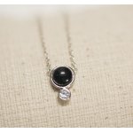 Rhodium Plated Sterling Silver and Black Onyx Mini Bezel Necklace (N-1213-BO)