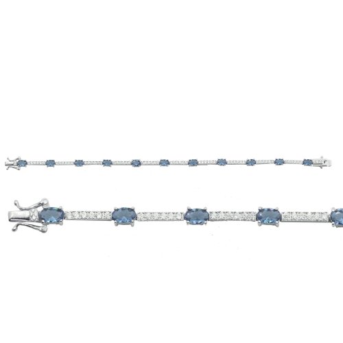 Silver Plain CZ Simulated Blue Topaz Tennis Bracelet (BR-CZ-111-BT)
