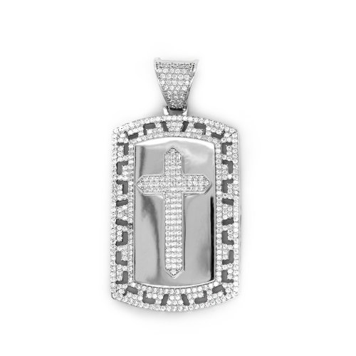 Sterling Silver Dog Tag With Elevated CZ Cross (DT-119)