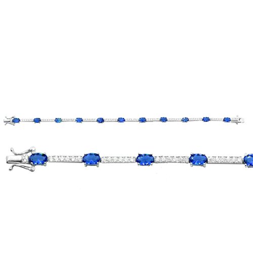 Silver Plain CZ Simulated Sapphire Tennis Bracelet (BR-CZ-111-S)