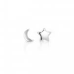 Sterling Silver Plain Petite Mismatched Moon & Star Studs (ST-1502)