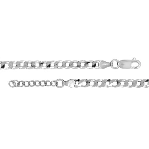 Sterling Silver Rhodium Plated Flat Curb Anklet (ANK-1089)