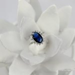 Silver Rhodium Plated CZ Royal Wedding Inspired Ring Sapphire (R-1034-S)