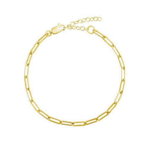 Sterling Silver Gold Plated Paperclip Link Chain Anklet (ANK-1091)