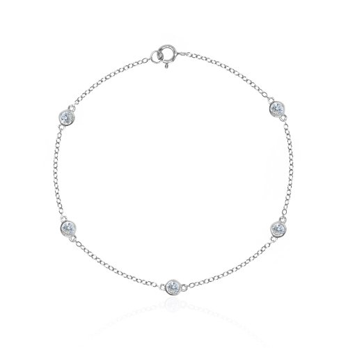 Sterling Silver Gold Plated Tiffany Inspired CZ by the Yard Anklet (N-1007-G-9)