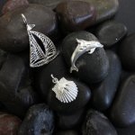 Silver Diamond Cut Nautical Charm Sea Shell (JB146)