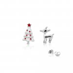 Sterling Silver MisMatched Reindeer and Enamel Christmas Tree Studs (ST-1511)