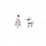 Sterling Silver MisMatched Reindeer and Enamel Christmas Tree Studs (ST-1511)
