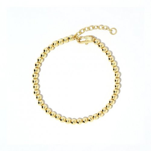 Sterling Silver Gold Plated 4 mm Ball Bracelet (BR-1370)