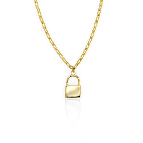 Sterling Silver Gold Plated Lock Necklace (N-1455)