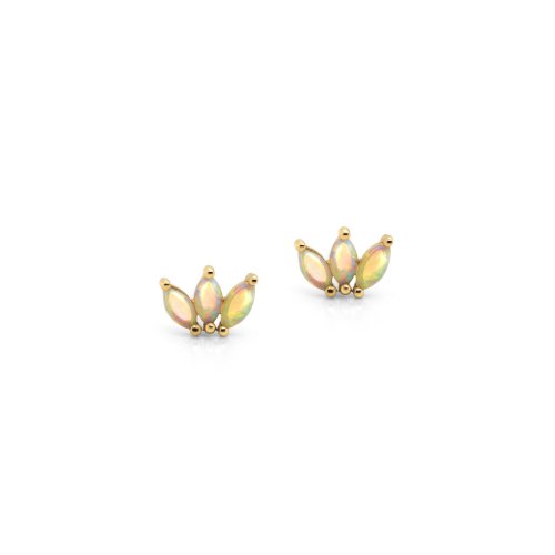 14k Yellow Gold Australian White Opal Earrings (GE-14-1003)