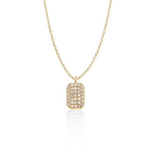 14k Yellow Gold Diamond Pave Dog Tag Necklace (GC-14-1008)