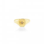 14k Yellow Gold Engraved Star Diamond Signet Ring (GR-14-1006)