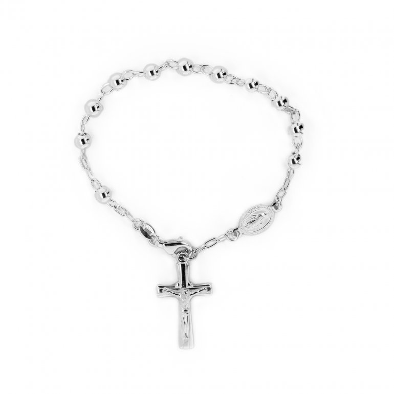 Sterling Silver Rosary Bracelet with 5mm Ball Chain and Flat Cross (ROS ...