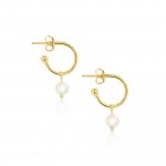Sterling Silver Gold Plated With Dangle Pearl Hoops (HP-1082)
