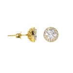 Silver Round CZ Halo Stud Earrings (ST-1058)