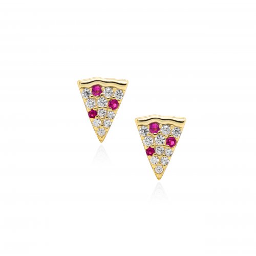 Sterling Silver CZ Pepperoni Pizza Studs (ST-1517)