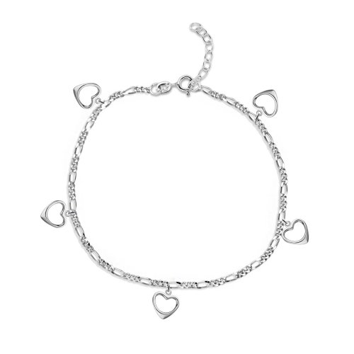 Sterling Silver Rounded Open Heart Anklet (ANK-1095)