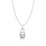 Sterling Silver CZ Framed Lock Necklace (N-1465)