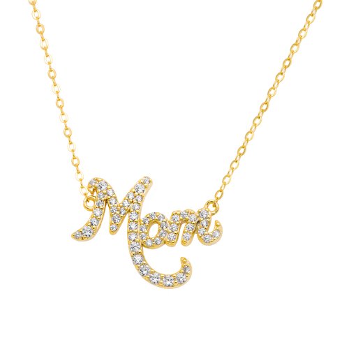 Sterling Silver CZ &quot;Mom&quot; Necklace (N-1466)