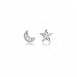 Sterling Silver Mismatched CZ Moon and Star Studs (ST-1526)