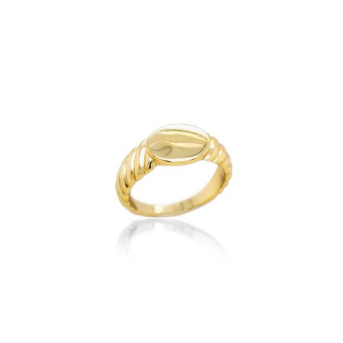 Sterling Silver Gold Plated Flat Oval Croissant Signet Ring (R-1591-G)