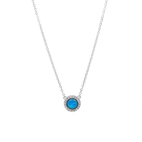 Sterling Silver CZ Bezzeled Opal Necklace (N-1232)