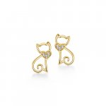 Sterling Silver Gold Plated CZ Cat Studs (ST-1531)