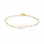 Sterling Silver Gold Plated Shell Pearl Satellite Chain Bracelet (BR-1389)