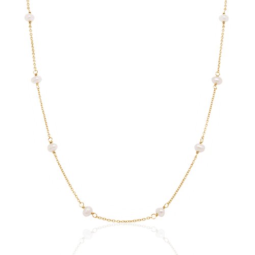 Sterling Silver Gold Plated Dainty Pearl Chain Necklace (N-1477)