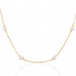 Sterling Silver Gold Plated Dainty Pearl Chain Necklace (N-1477)