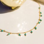 Sterling Silver Gold Plated Anklet with Turquoise Beads (ANK-1073)
