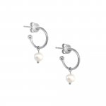 Sterling Silver Gold Plated With Dangle Pearl Hoops (HP-1082)