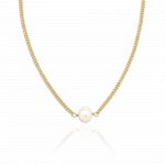 Sterling Silver Single Pearl Curb Chain Necklace (N-1489)