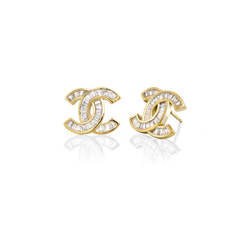 Sterling Silver CZ Tapered Baguette Chanel Studs (ST-1544)