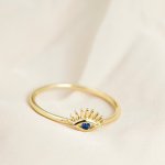 Sterling Silver Gold Plated Evil Eye Ring (R-1473-G)