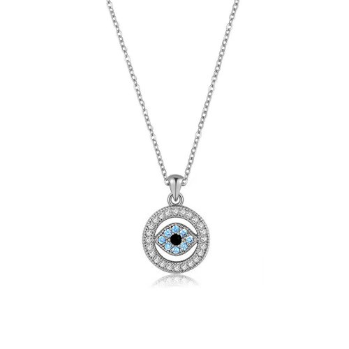 Sterling Silver Blue CZ Evil Eye Necklace (N-1490)