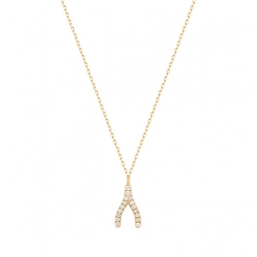 14K Yellow Gold Diamond Pave Wishbone Necklace (GC-14-1018)