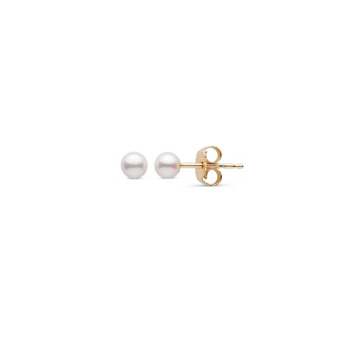 14K Yellow Gold Genuine Cultured Round Pearl Studs (GE-14-1017)