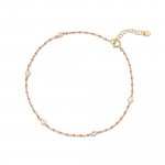 Sterling Silver Gold Plated CZ Peach Enamel Anklet (ANK-1099-P)