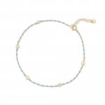 Sterling Silver Gold Plated CZ Turquoise Enamel Anklet (ANK-1099-T)
