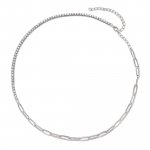 Sterling Silver Rhodium Plated Hybrid CZ Tennis and Paperclip Chain Necklace (N-1491)