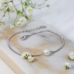 Sterling Silver Single Pearl Curb Chain Bracelet (BR-1393)