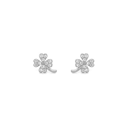 Sterling Silver CZ Lucky Four Leaf Clover Studs (ST-1550)