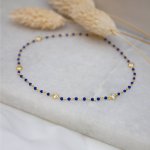 Sterling Silver Gold Plated CZ Deep Blue Enamel Anklet (ANK-1099-B)