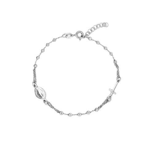 Sterling Silver Rhodium Plated Rosary Bracelet (BR-1404)