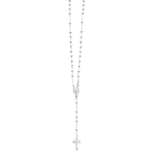 Sterling Silver Rosary With Ball Chain and Flat Cross (ROS-1004)