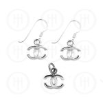Silver Plain Dangle Earrings Pendant Set Chanel Inspired (CN-468)