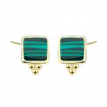Sterling Silver Gold Plated Square Malachite studs (ST-1554)