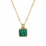 Sterling Silver Gold Plated Square Malachite Necklace (N-1503)